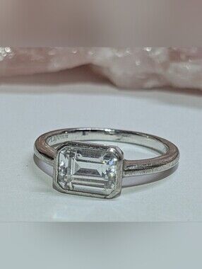 LaFonn White Emerald-Cut Cubic Zirconia Silver Platinum Ring